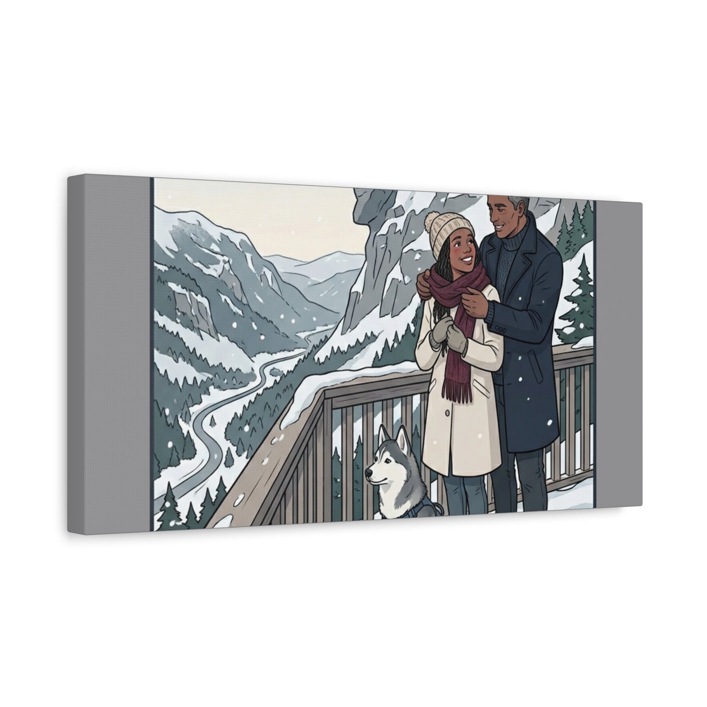 Franconia Notch Winter Couple Canvas Wall Art — Scenic New Hampshire Snowy Overlook Print