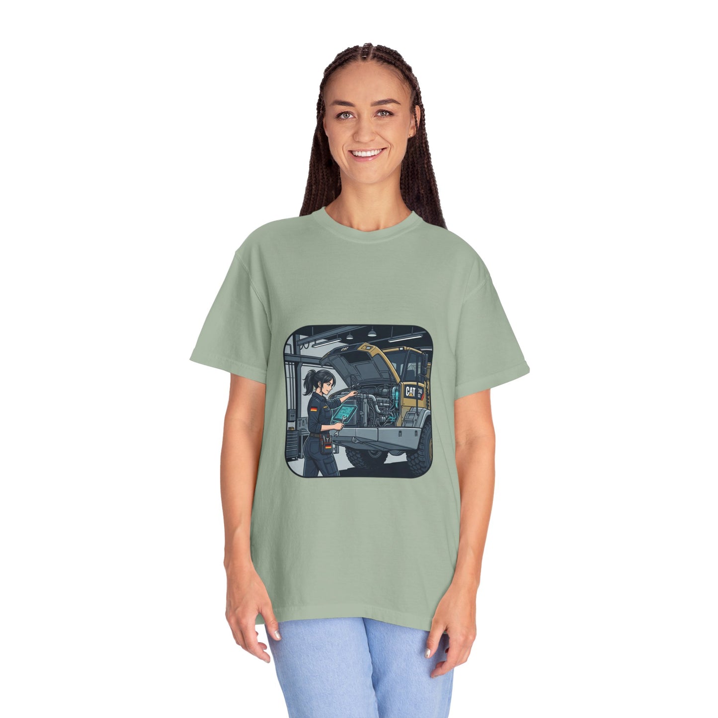 Mechanic Garage Scene T-Shirt — Vintage Truck Repair Illustration