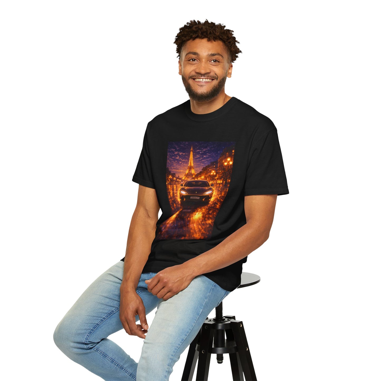 Paris Night Drive T-Shirt — Eiffel Tower Car Scene