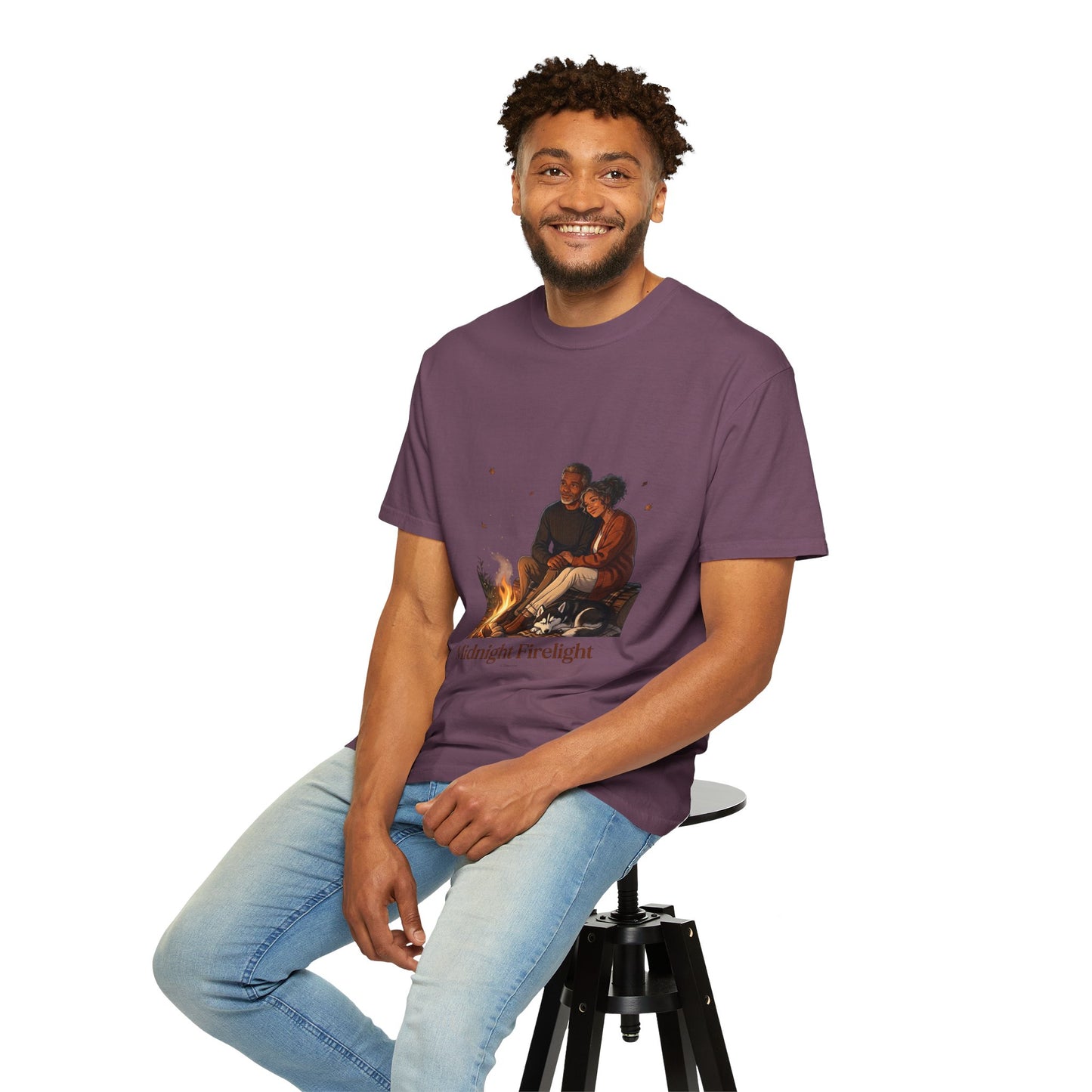 Midnight Firelight T-Shirt — Cozy Couple Campfire Graphic Tee