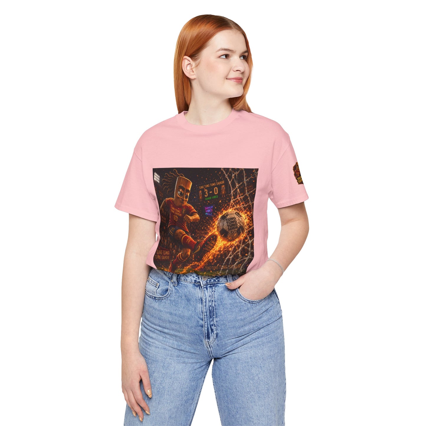 Tung Tung Tung Sahur Soccer Kick Firestorm Graphic Tee — ‘Goal’ Animated Kick Design