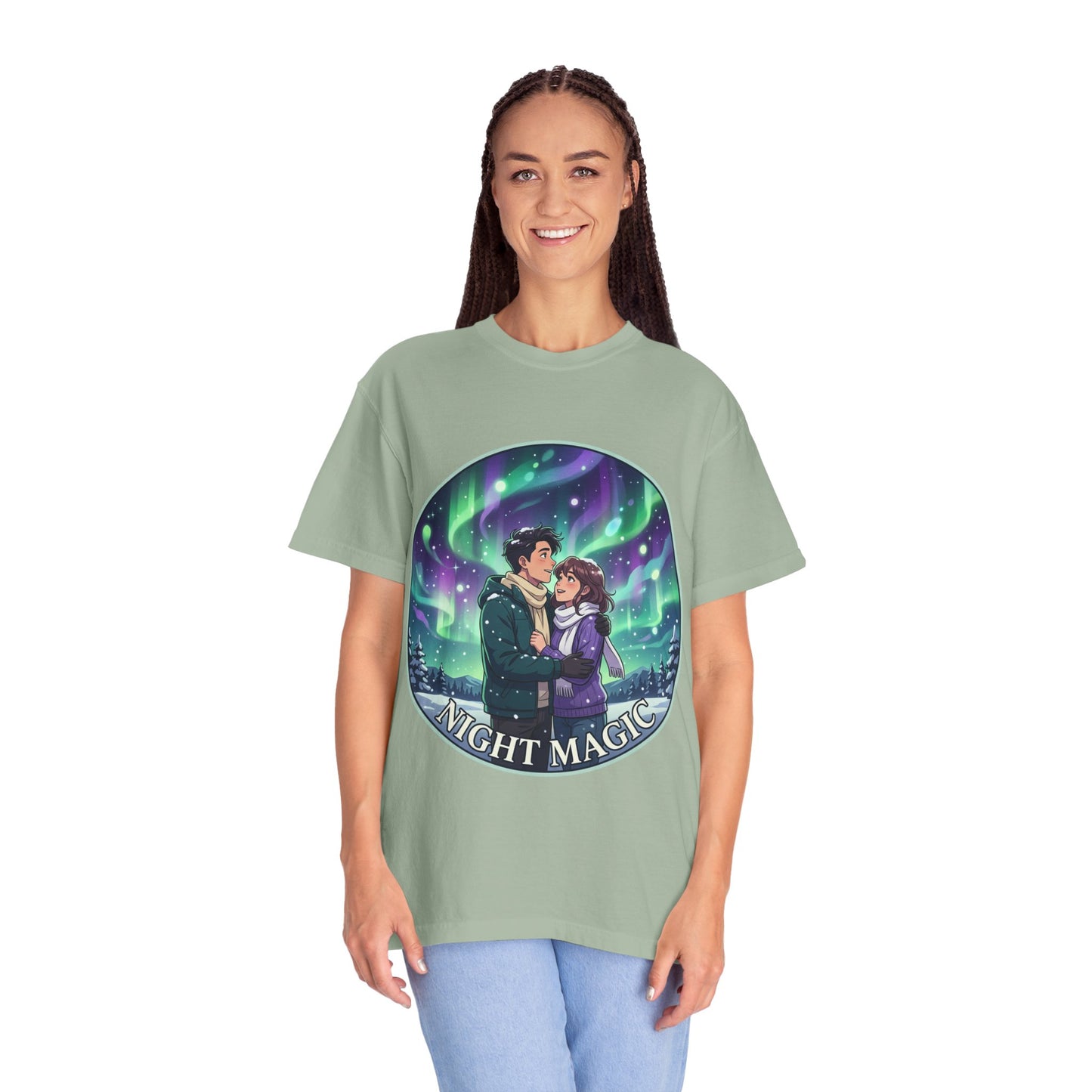 Night Magic T-Shirt — Northern Lights Couple Illustration