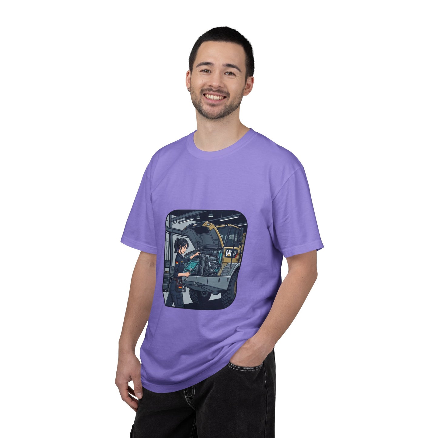 Mechanic Garage Scene T-Shirt — Vintage Truck Repair Illustration