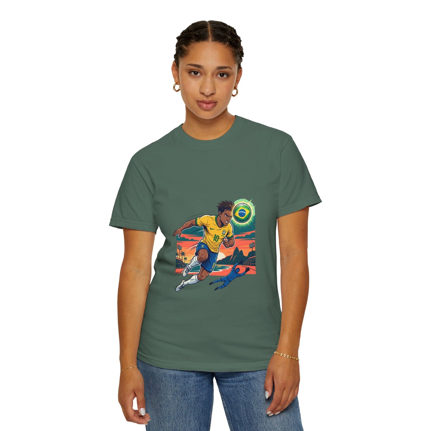 Brazil Soccer Player Graphic T-Shirt — Retro Sunset Football Tee