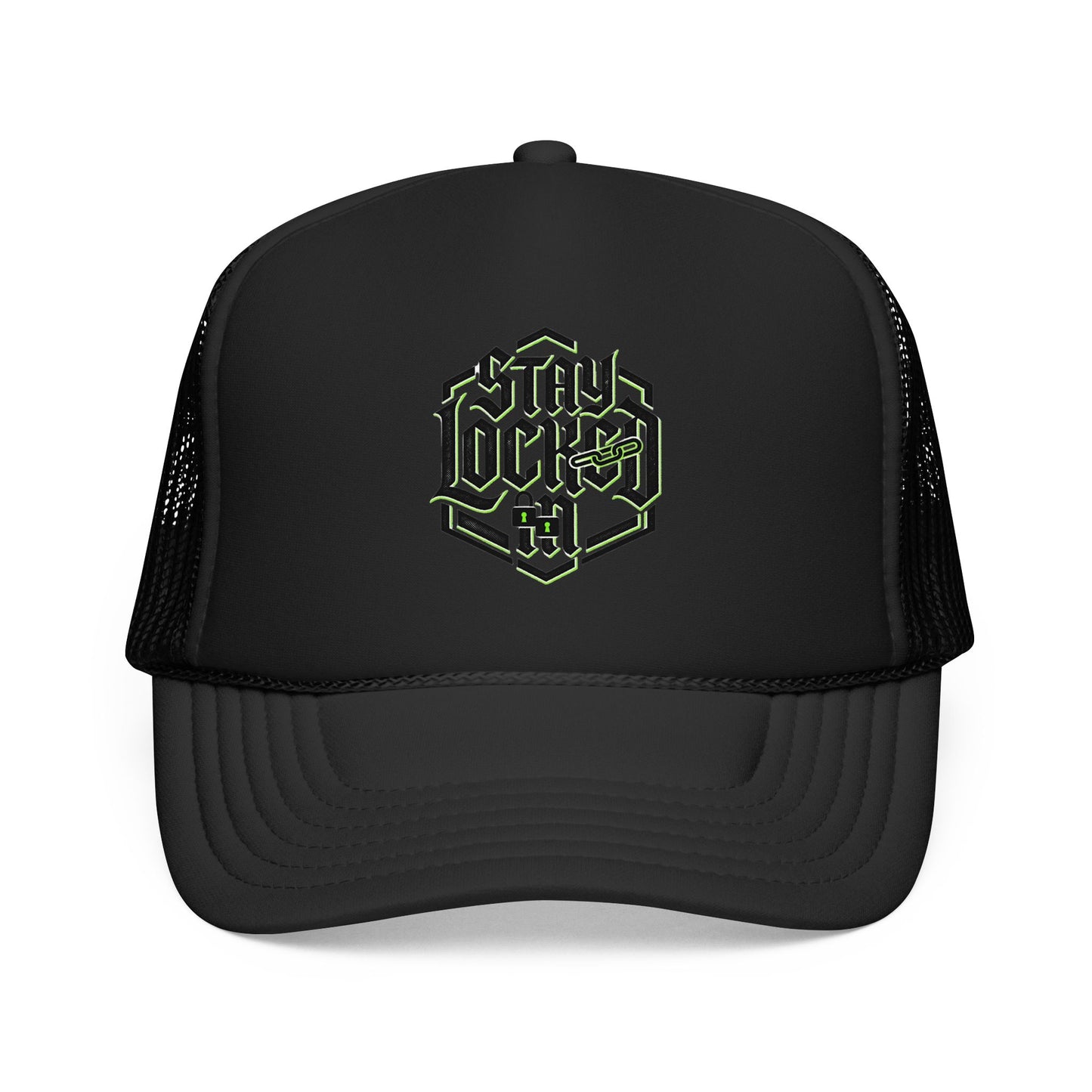 Trucker Hat – Neon 'Stay Lucked In' Embroidered Mesh Cap