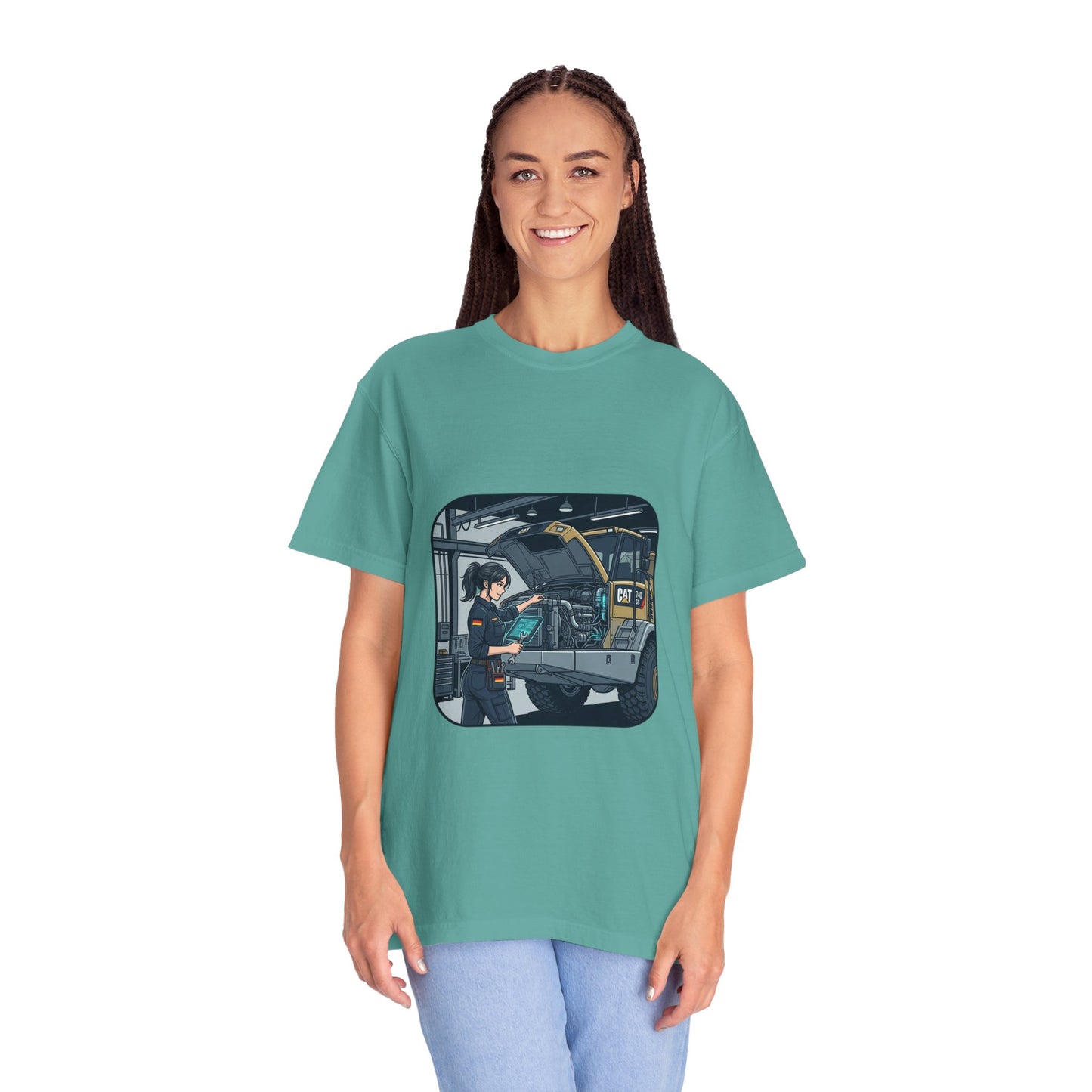 Mechanic Garage Scene T-Shirt — Vintage Truck Repair Illustration