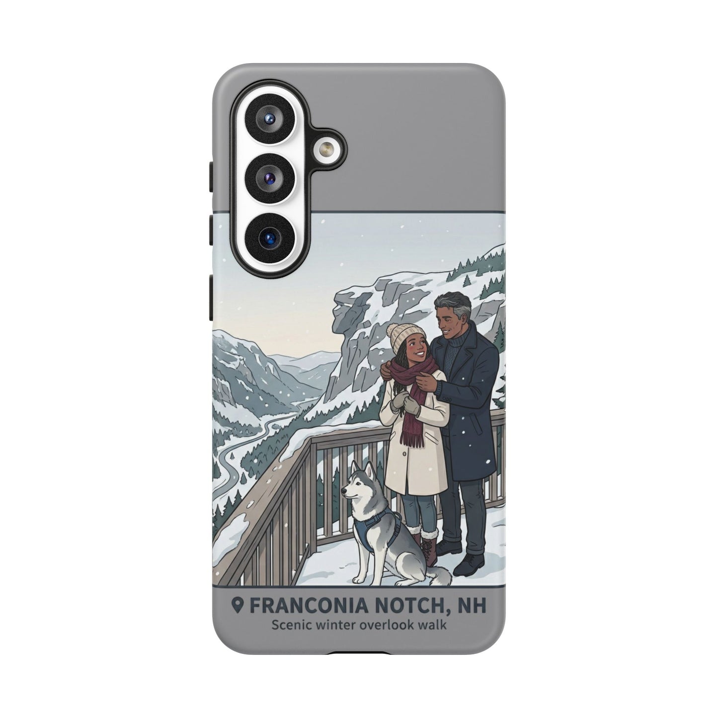 Winter Scenic Phone Case — Franconia Notch NH Couples & Husky Design
