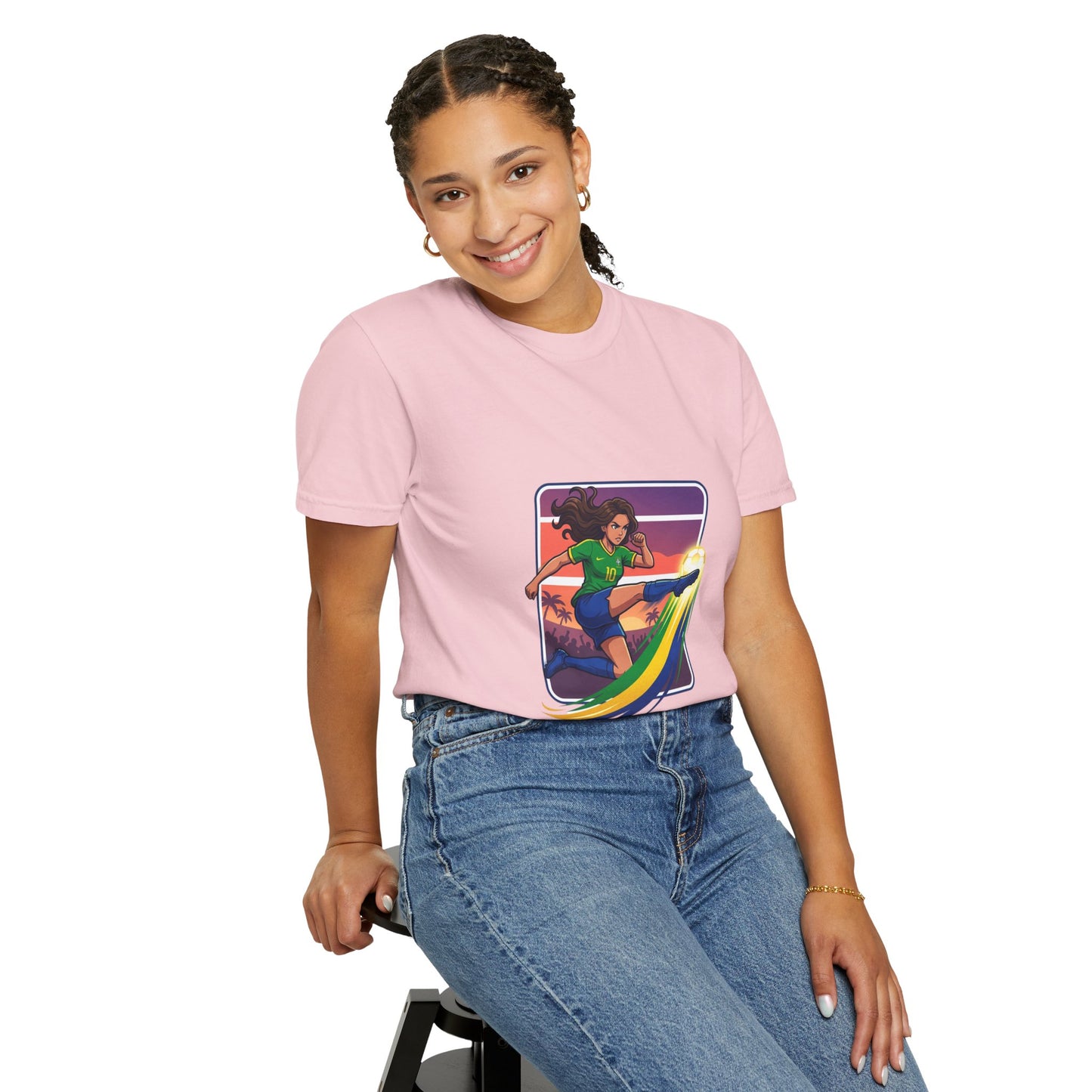 Surfing Sunset T-Shirt — Girl Surfer Rainbow Wave Graphic Tee