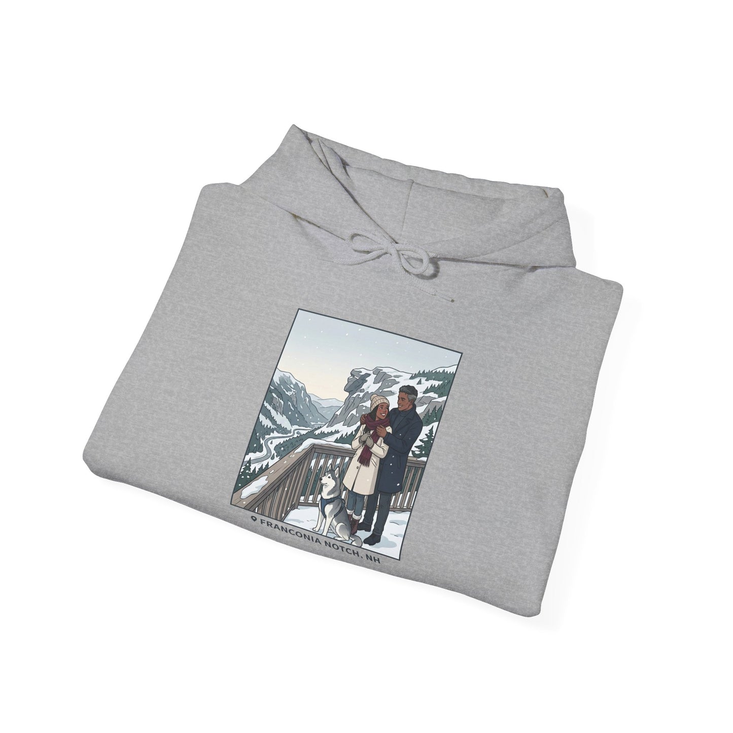 Winter Couple Photo Hoodie — Vintage Alps Travel Graphic Sweatshirt