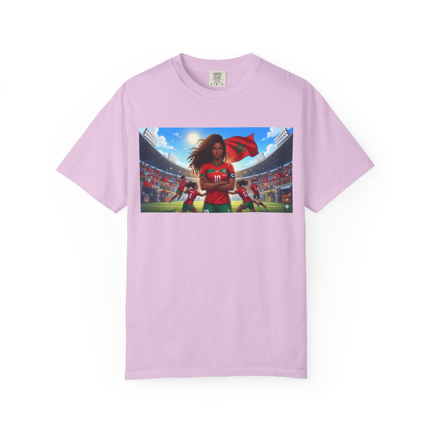 Morocco Soccer Champion Graphic T-Shirt — Inspiring Women’s Football Stadium Design