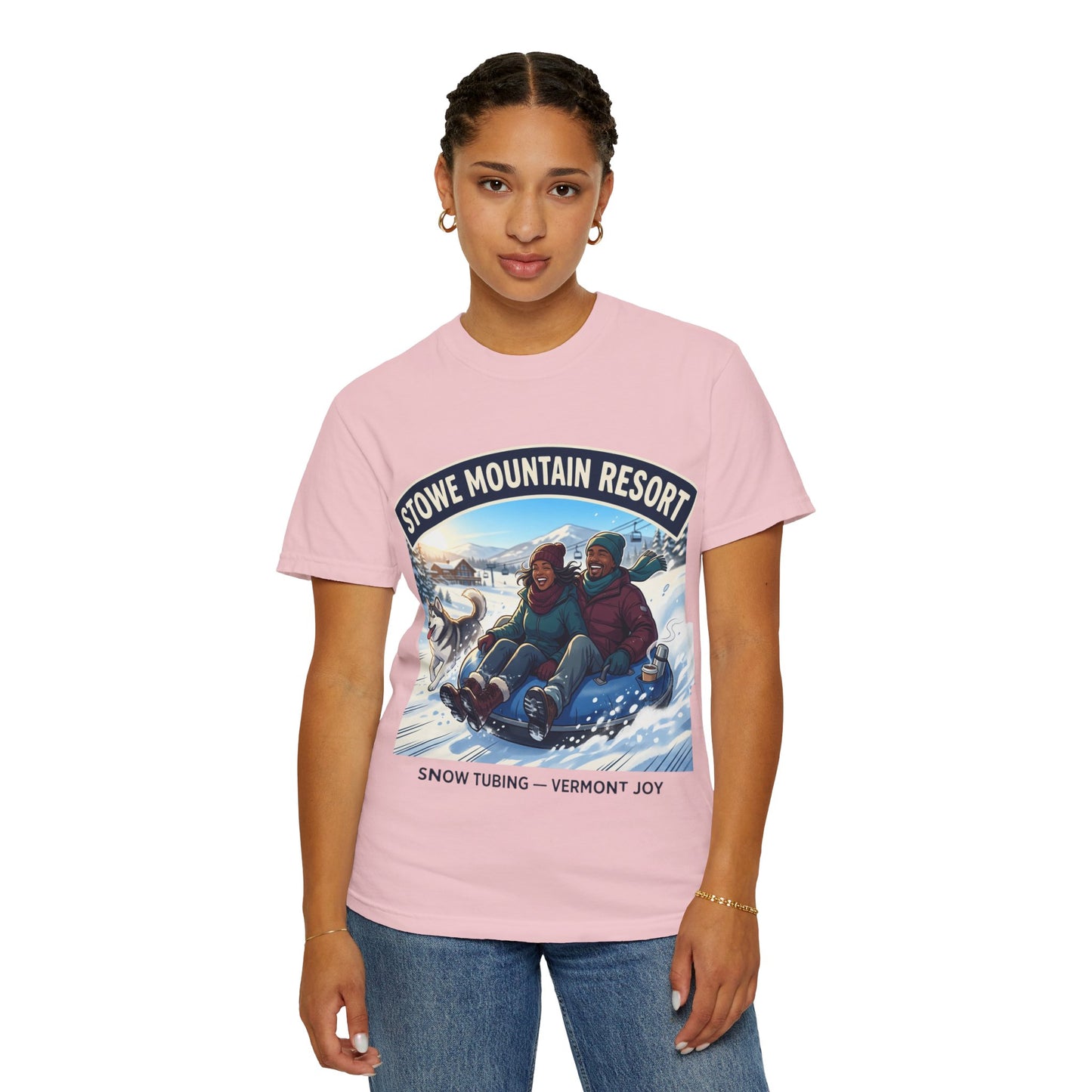 Stowe Mountain Resort Snow Tubing T-Shirt — "Vermont Joy" Winter Apparel