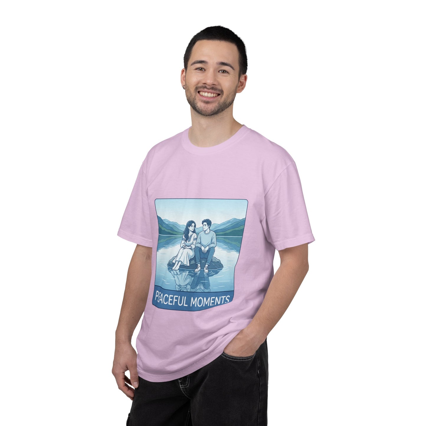 Peaceful Moments Tee — Couple Sitting by Lake Graphic T-Shirt
