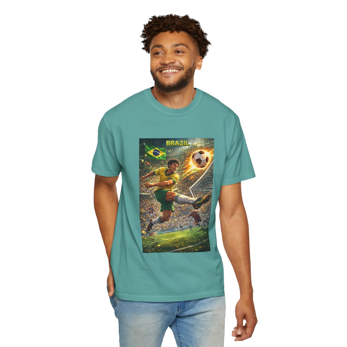 Brazil Soccer T-Shirt – Vintage Player Kick Graphic (Brazil)