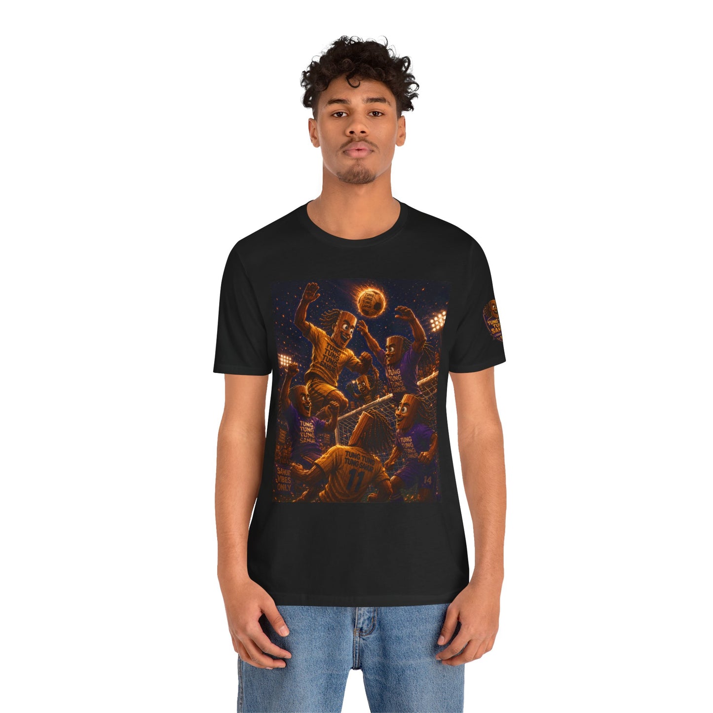 Tung Tung Tung Sahur Header Goal Soccer Action Graphic Tee — Team Court Night Design