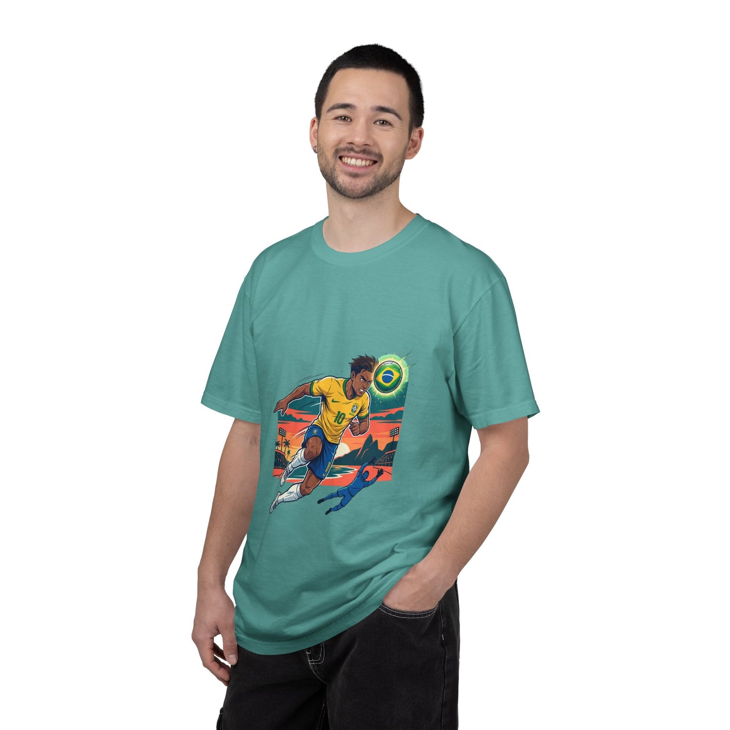 Brazil Soccer Player Graphic T-Shirt — Retro Sunset Football Tee