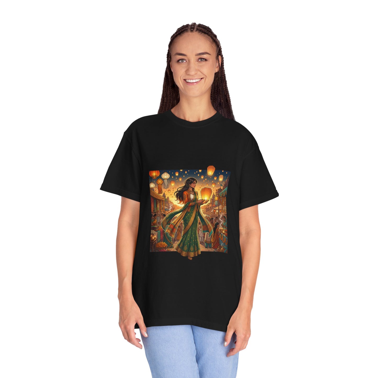 Diwali Lantern Festival T-Shirt — Indian Dancer with Floating Sky Lanterns
