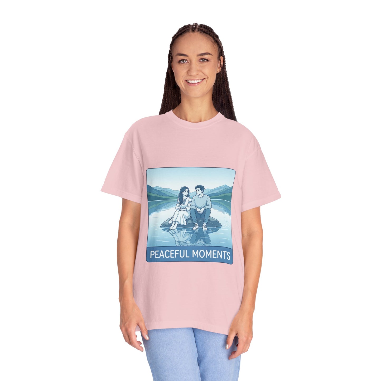Peaceful Moments Tee — Couple Sitting by Lake Graphic T-Shirt