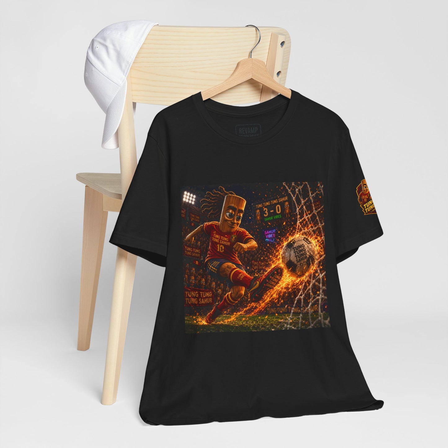Tung Tung Tung Sahur Soccer Kick Firestorm Graphic Tee — ‘Goal’ Animated Kick Design