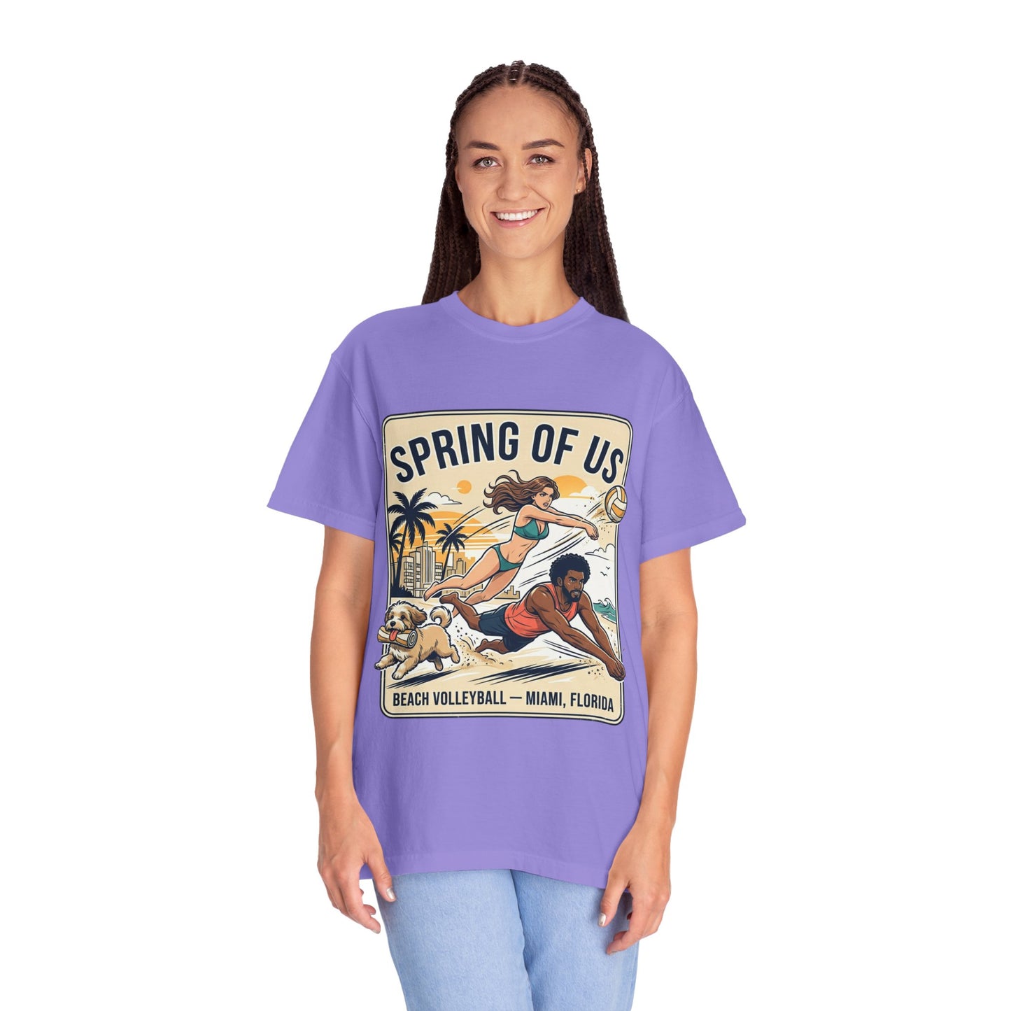 Spring of Us Beach Volleyball T-Shirt — Miami, Florida Retro Sun & Palm Tee
