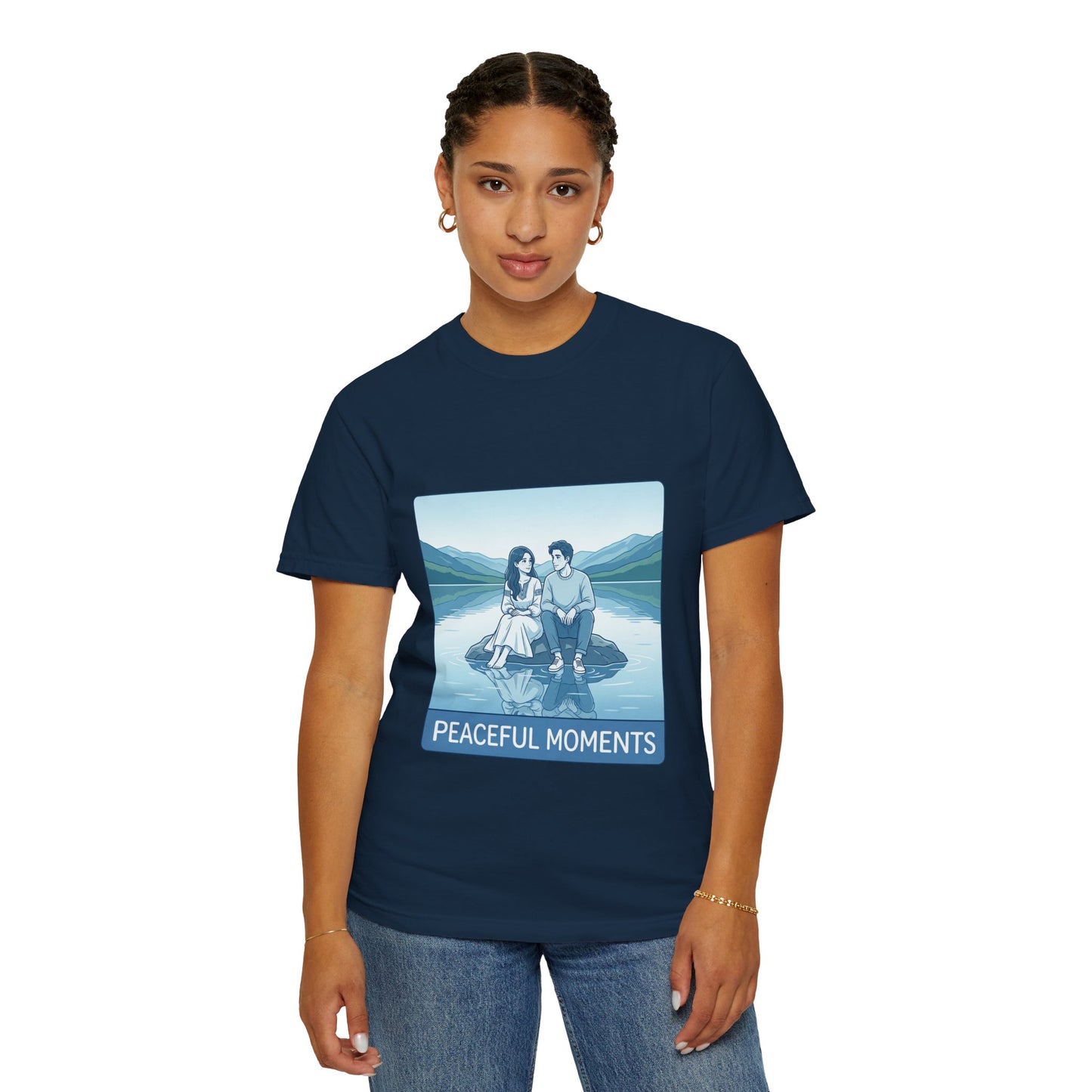 Peaceful Moments Tee — Couple Sitting by Lake Graphic T-Shirt