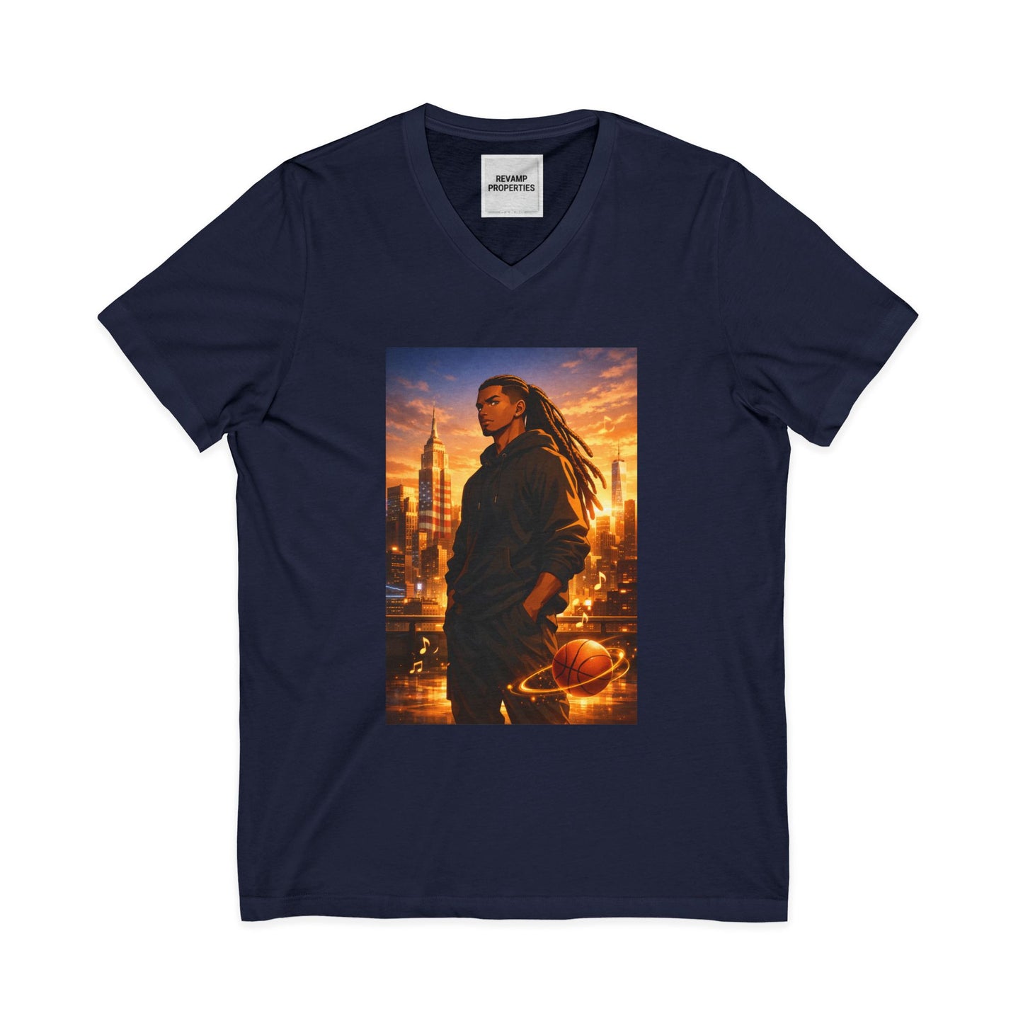 Dreadlocks Sunset Cityscape V-Neck Tee