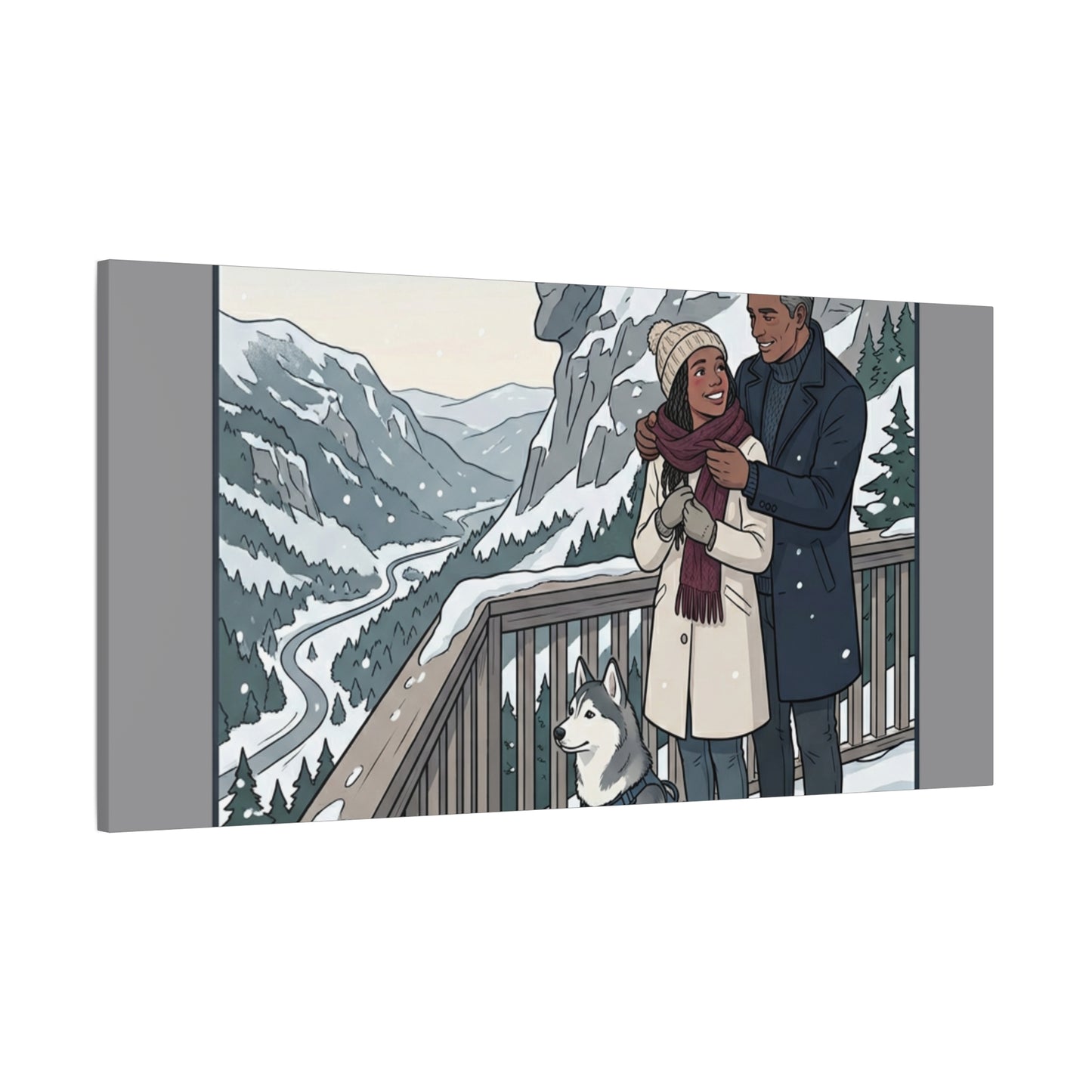 Franconia Notch Winter Couple Canvas Wall Art — Scenic New Hampshire Snowy Overlook Print