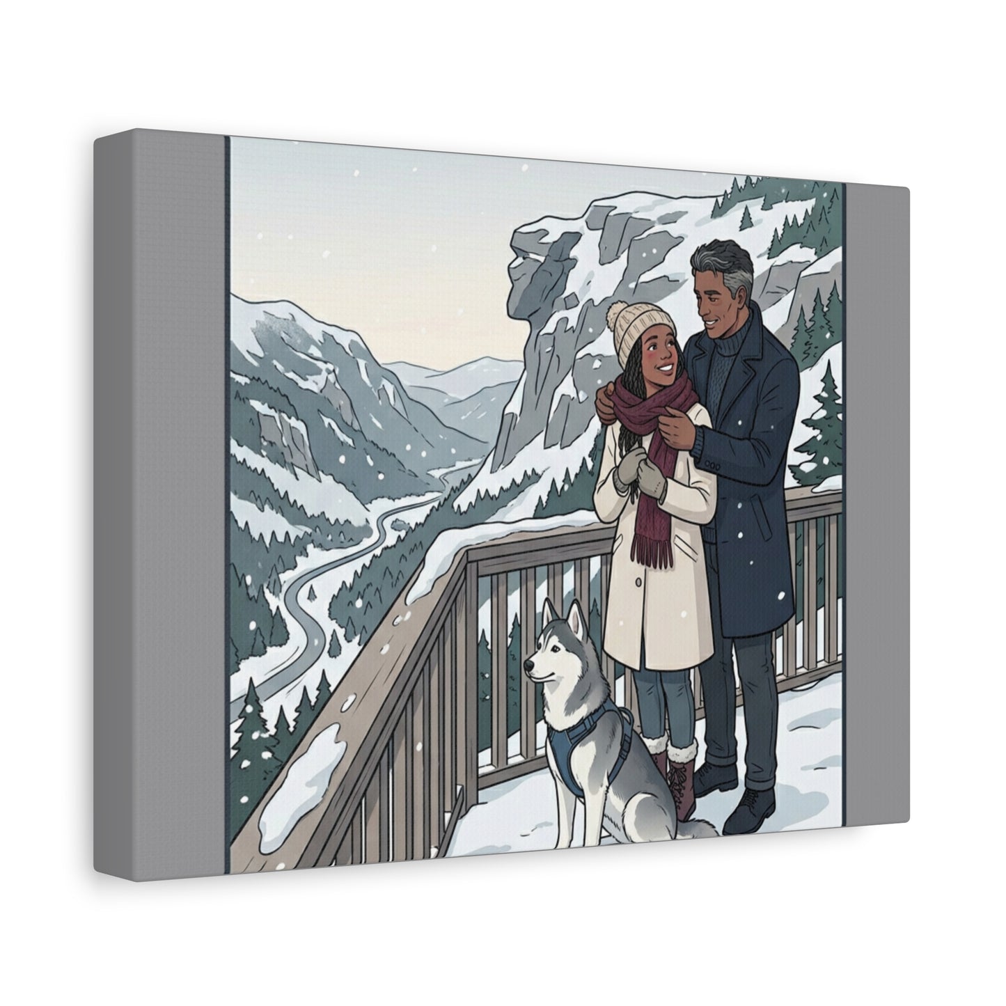 Franconia Notch Winter Couple Canvas Wall Art — Scenic New Hampshire Snowy Overlook Print
