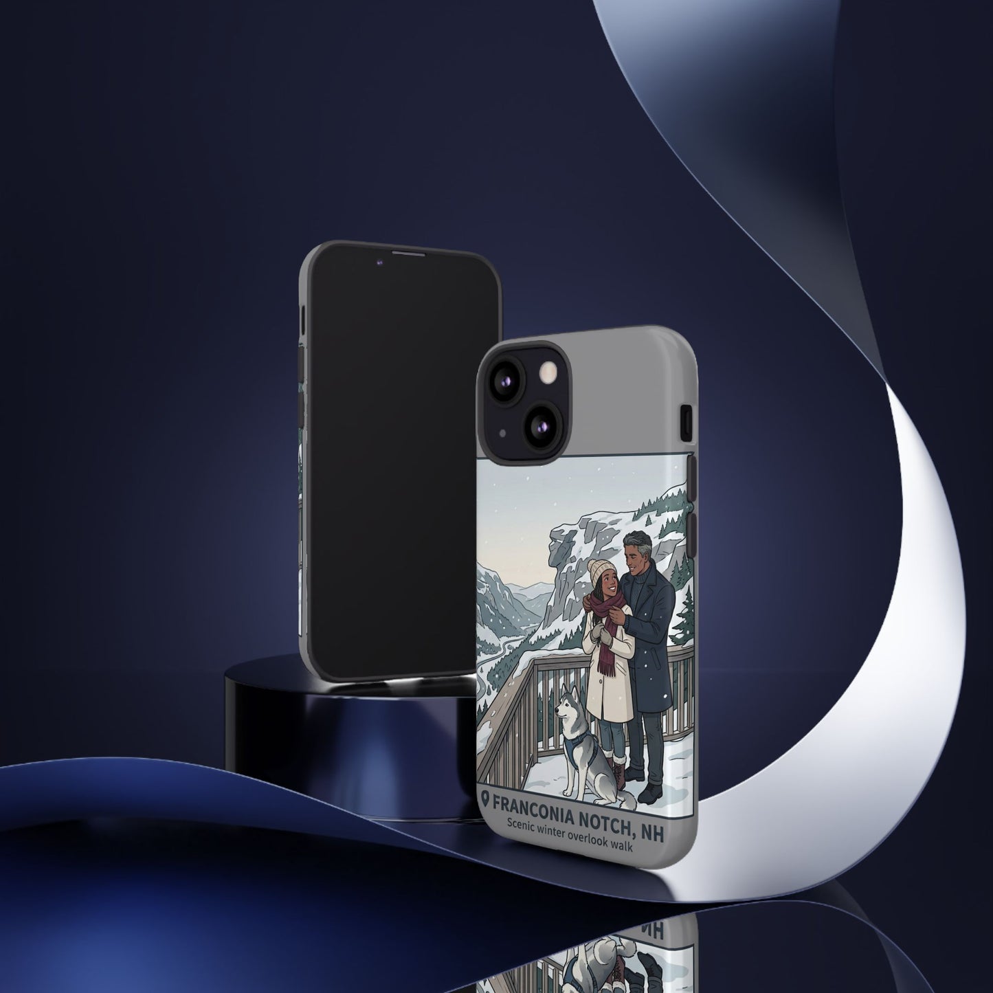 Winter Scenic Phone Case — Franconia Notch NH Couples & Husky Design