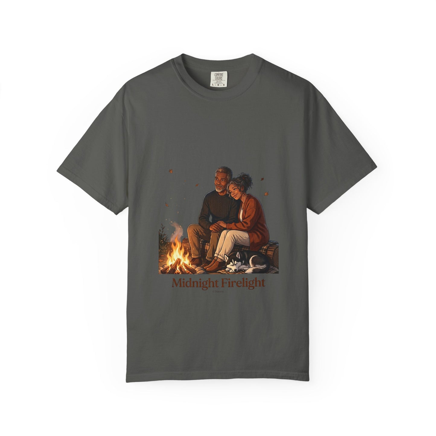 Midnight Firelight T-Shirt — Cozy Couple Campfire Graphic Tee