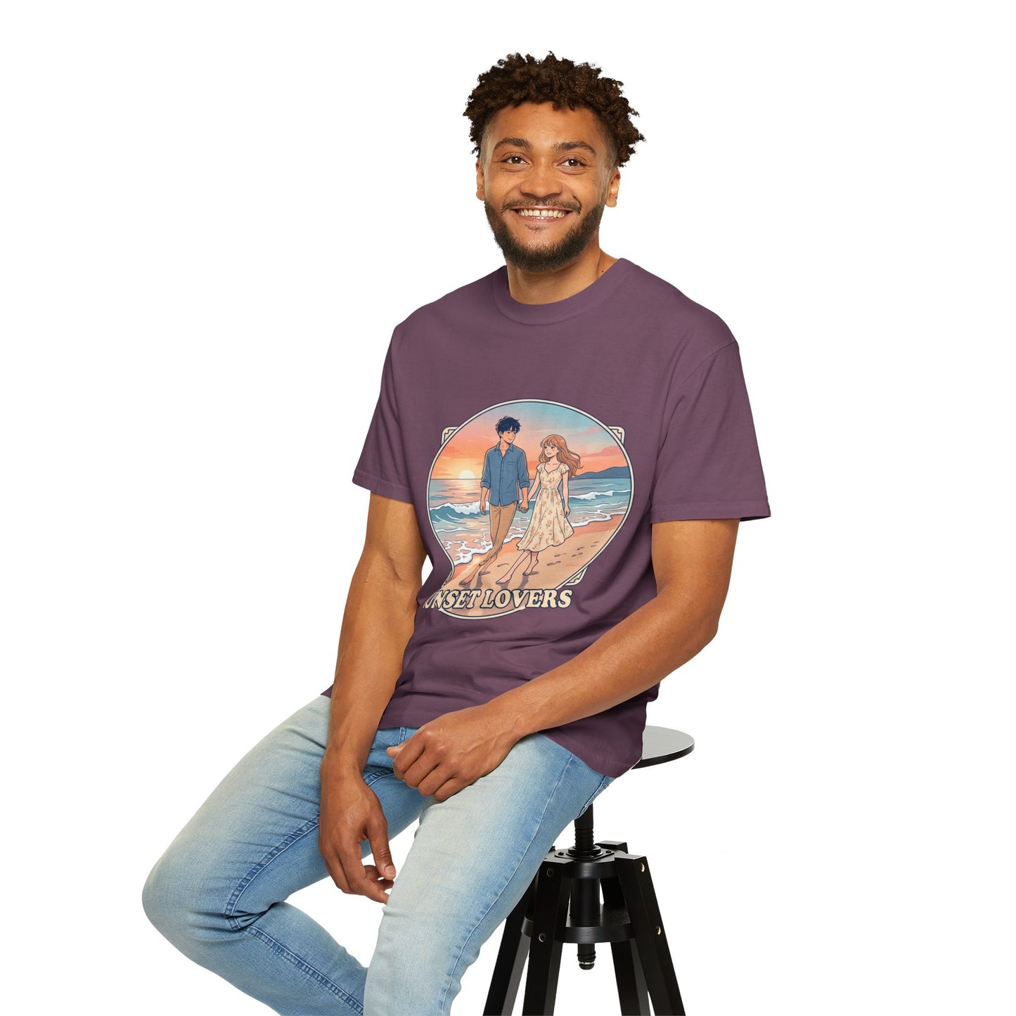 Sunset Lovers Beach T-Shirt — Romantic Couple Graphic Tee