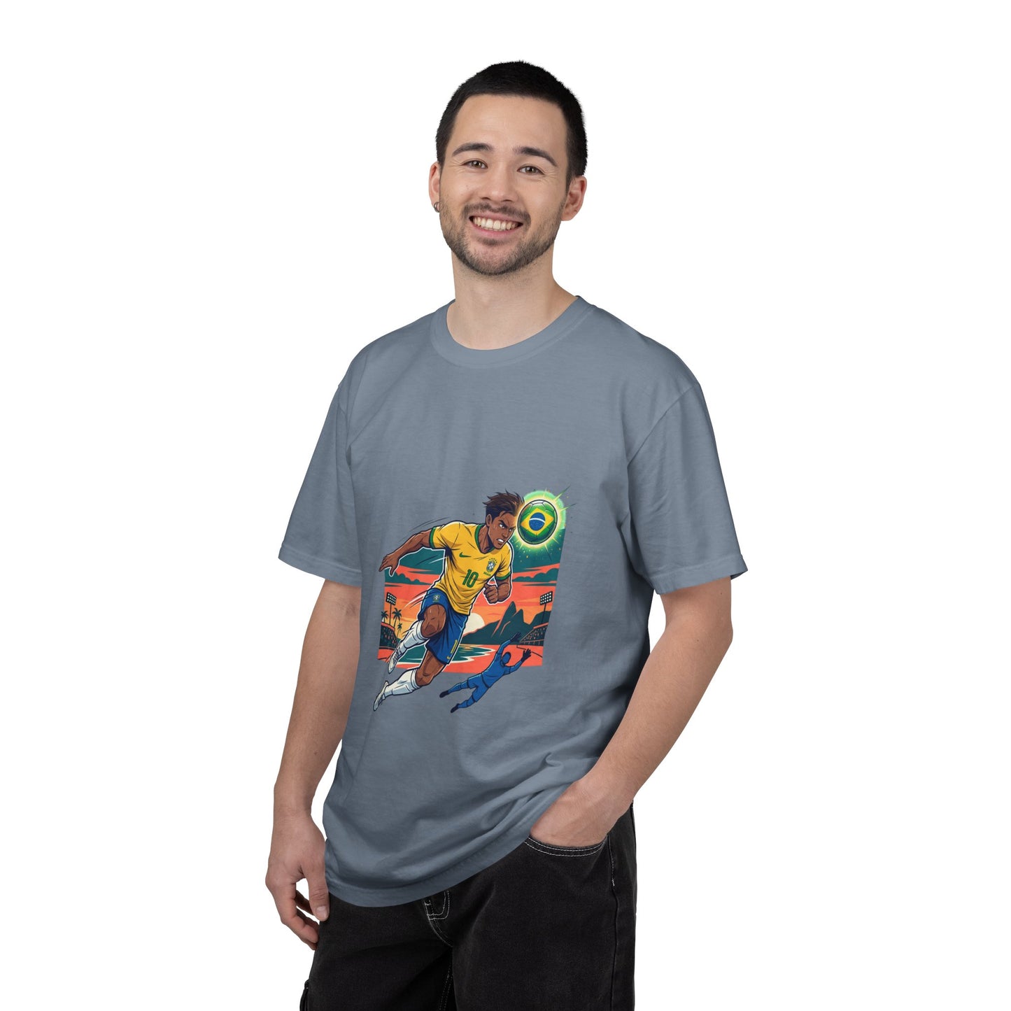 Brazil Soccer Player Graphic T-Shirt — Retro Sunset Football Tee