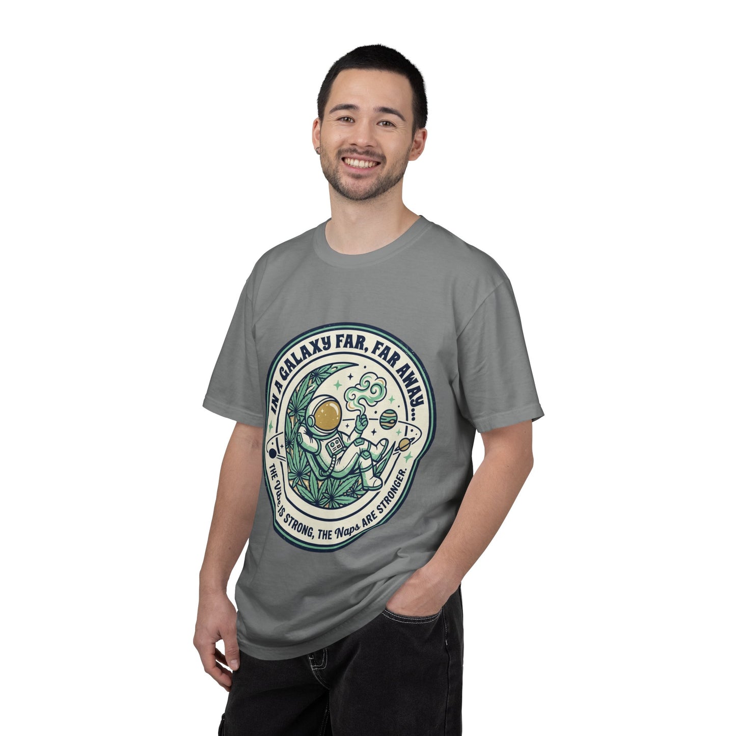 T-Shirt — "In a Galaxy Far, Far Away" Retro Space Nap Graphic Tee
