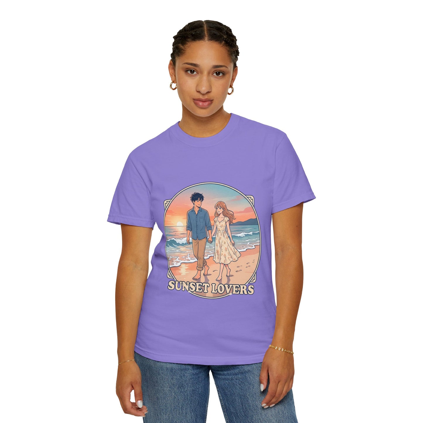 Sunset Lovers Beach T-Shirt — Romantic Couple Graphic Tee