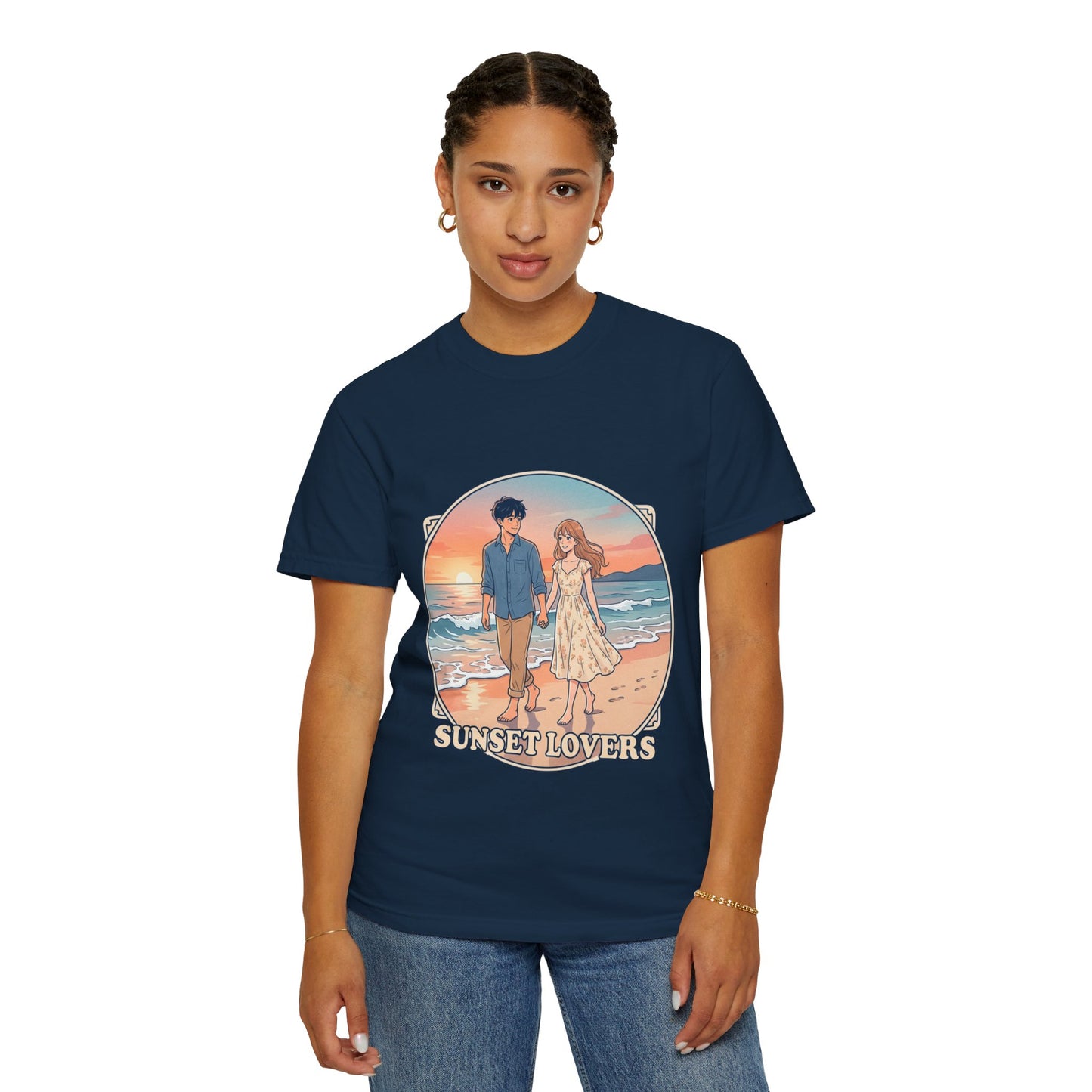 Sunset Lovers Beach T-Shirt — Romantic Couple Graphic Tee
