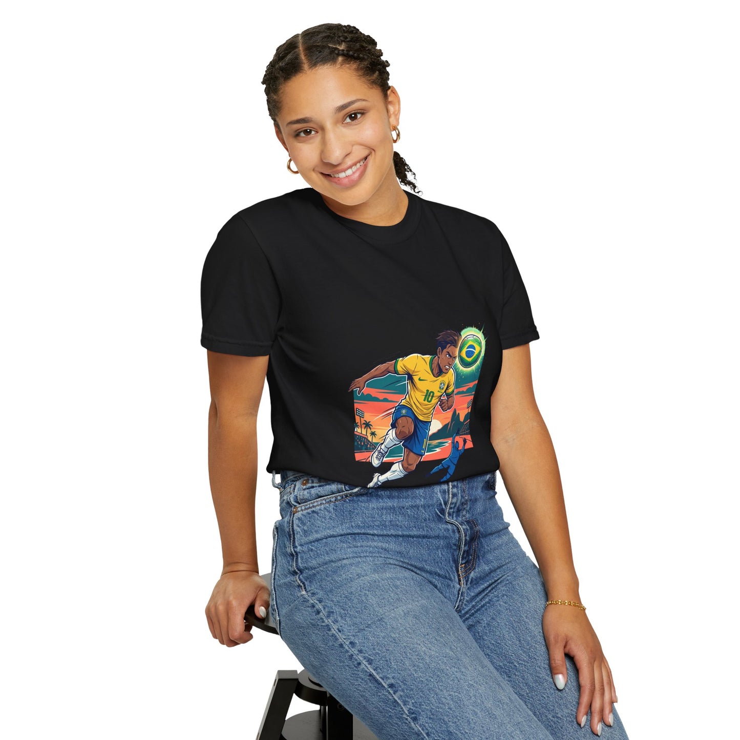 Brazil Soccer Player Graphic T-Shirt — Retro Sunset Football Tee