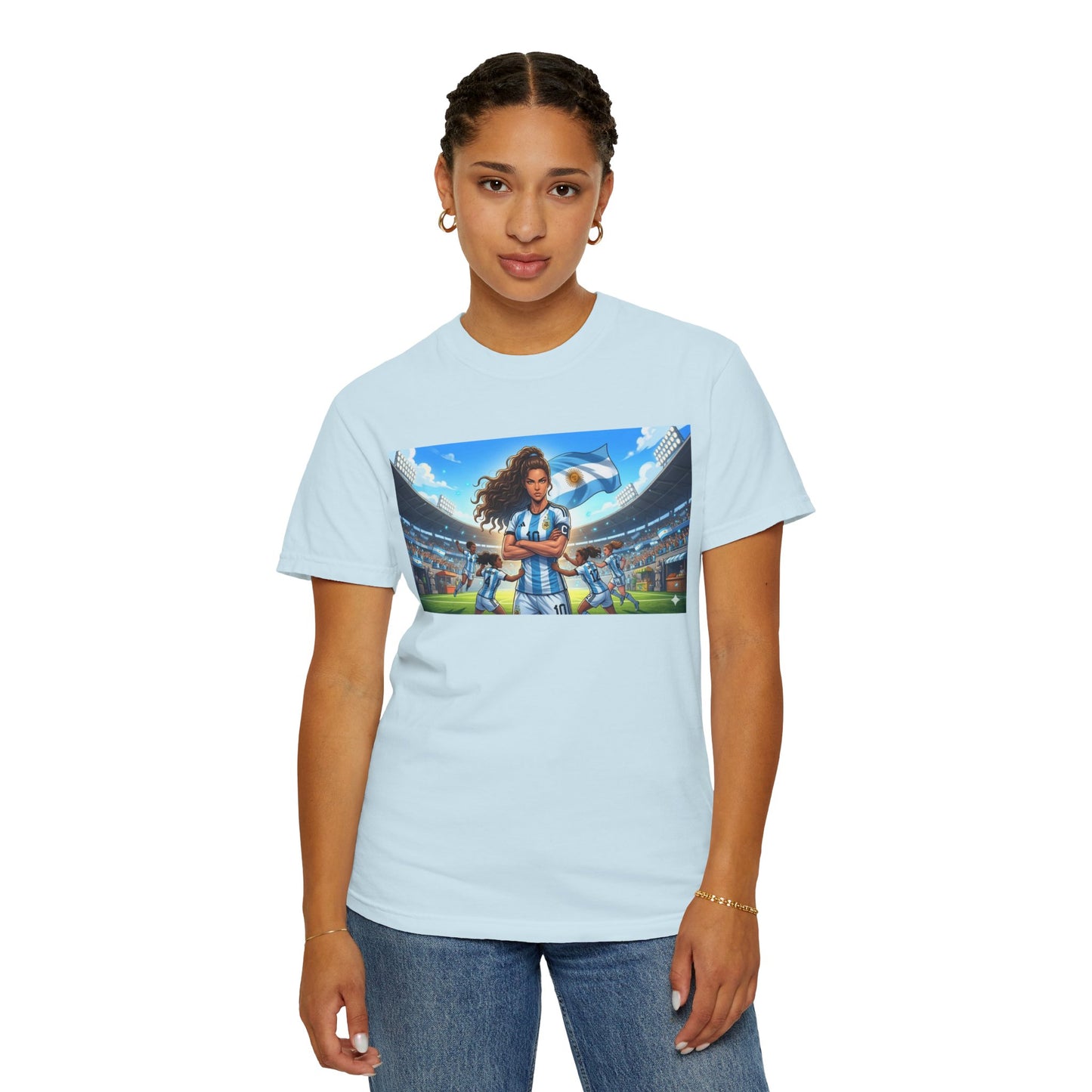 Argentina Soccer Heroine Stadium T-Shirt – Female Soccer Player Graphic Tee