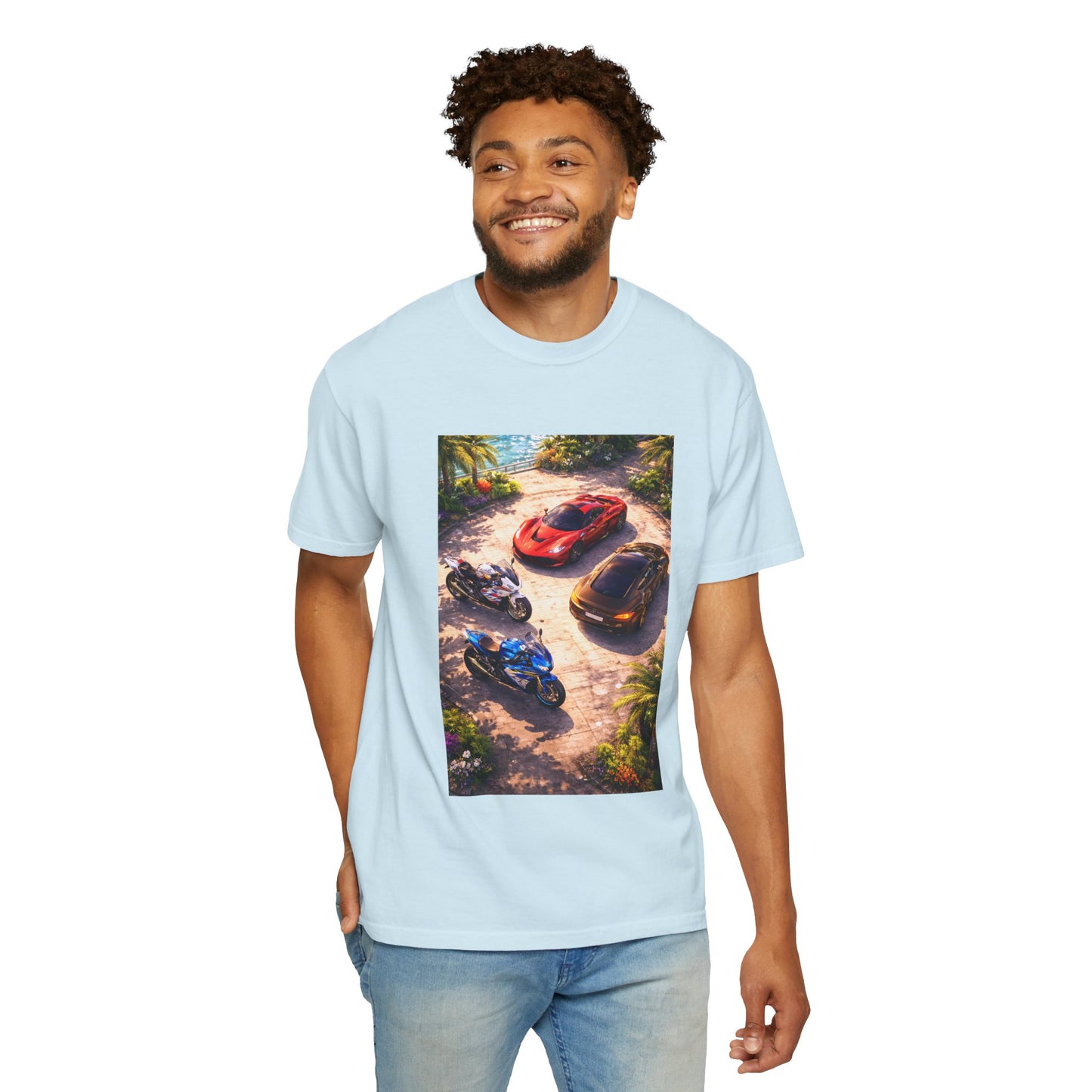 MULTI-VEHICLE - T-Shirt — Tropical Sports Cars & Motorbikes Print