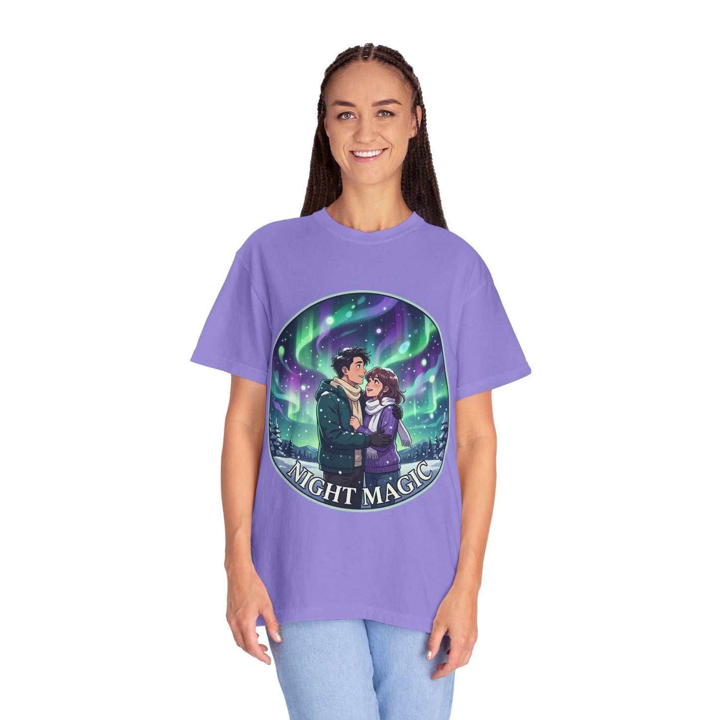 Night Magic T-Shirt — Northern Lights Couple Illustration