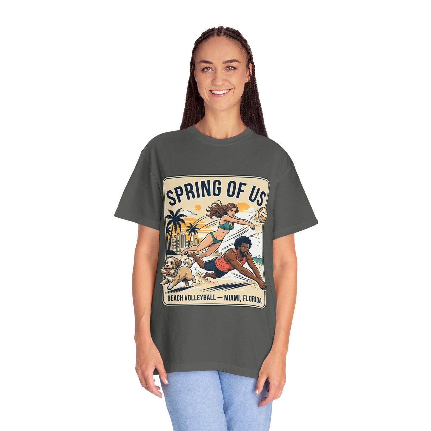 Spring of Us Beach Volleyball T-Shirt — Miami, Florida Retro Sun & Palm Tee