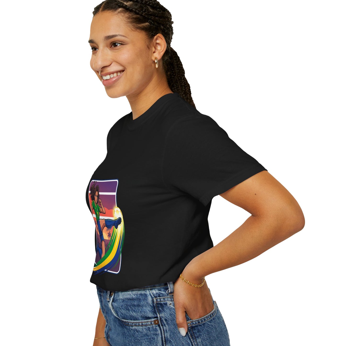 Surfing Sunset T-Shirt — Girl Surfer Rainbow Wave Graphic Tee