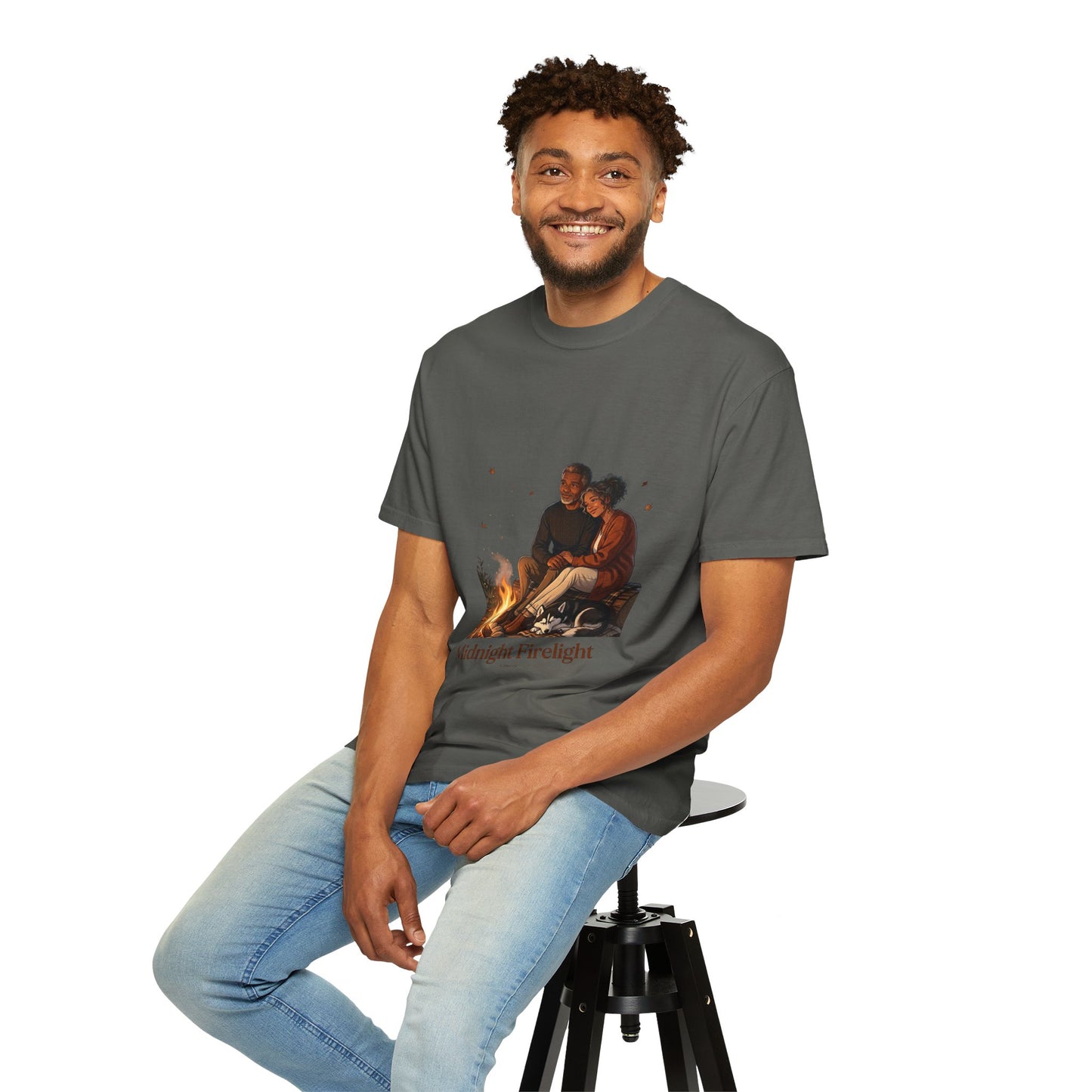 Midnight Firelight T-Shirt — Cozy Couple Campfire Graphic Tee