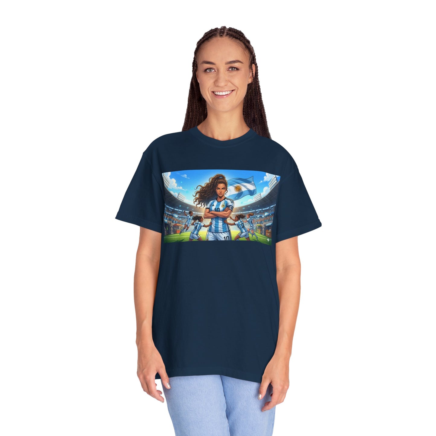 Argentina Soccer Heroine Stadium T-Shirt – Female Soccer Player Graphic Tee