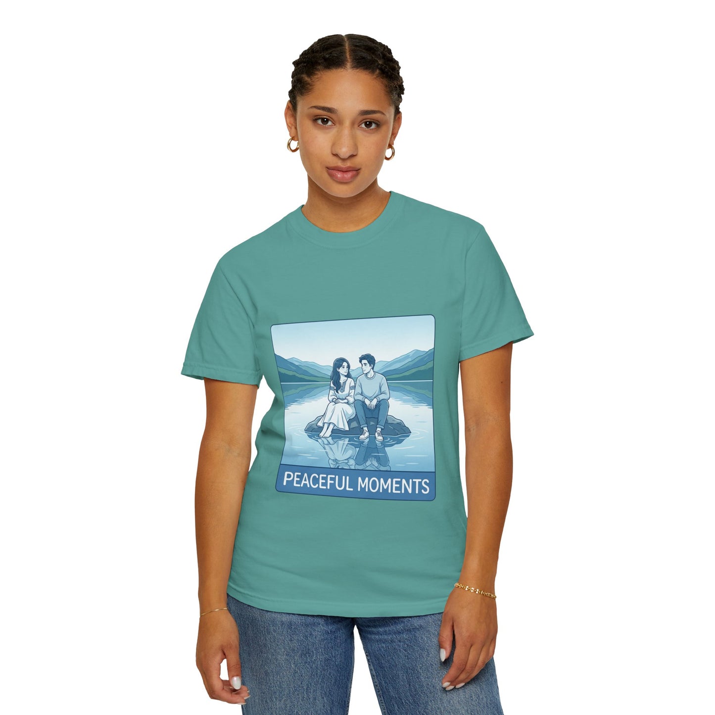 Peaceful Moments Tee — Couple Sitting by Lake Graphic T-Shirt