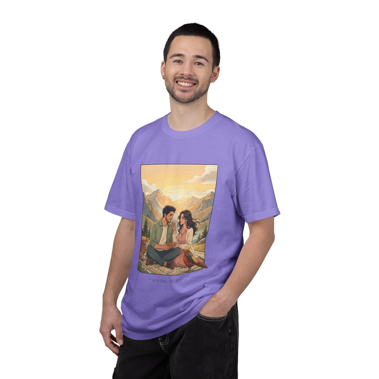 Couples Mountain Picnic T-Shirt — 'Opening Up' Scenic Graphic Tee