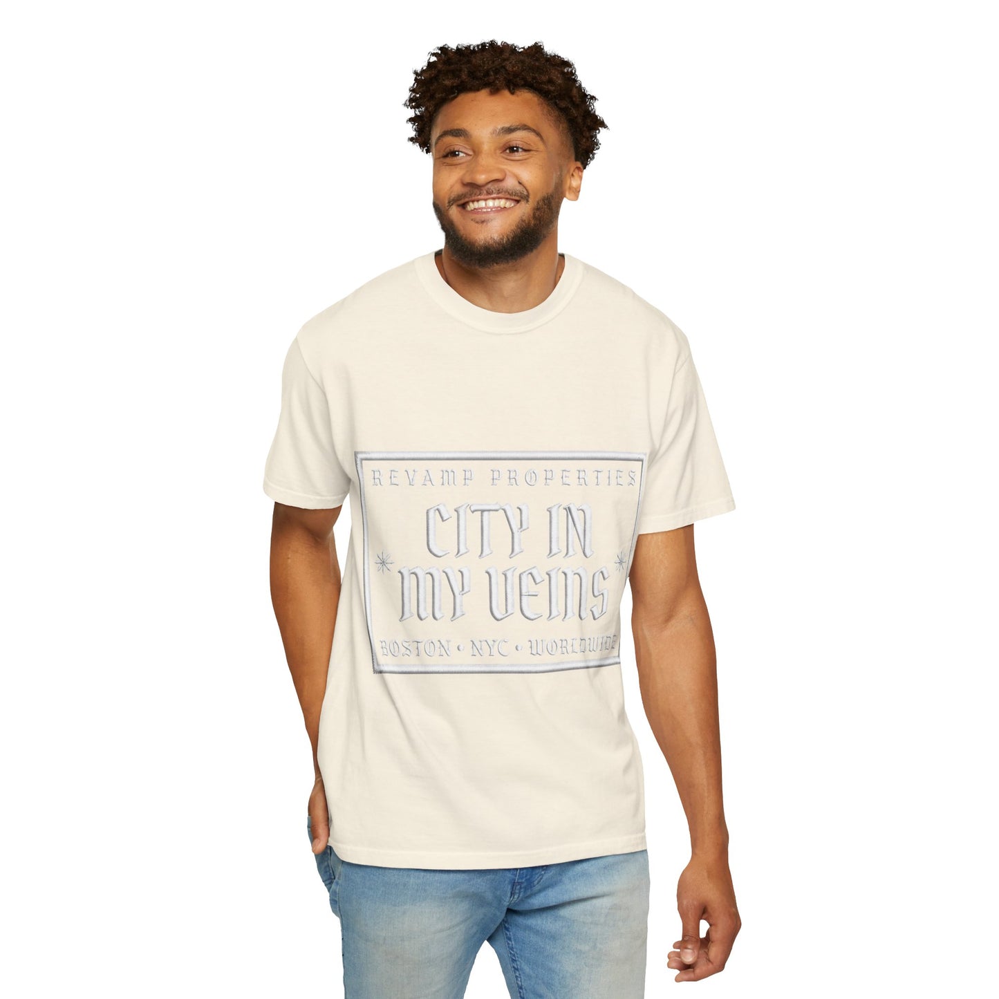 City In My Veins T‑Shirt — Vintage Cityscape Tee (Boston • NYC • Manchester)
