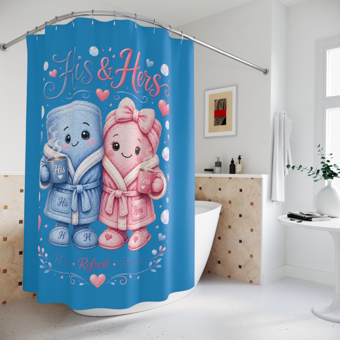 His Towel & Her Towel Shower Curtain — Romantic Couples Bathroom Decor