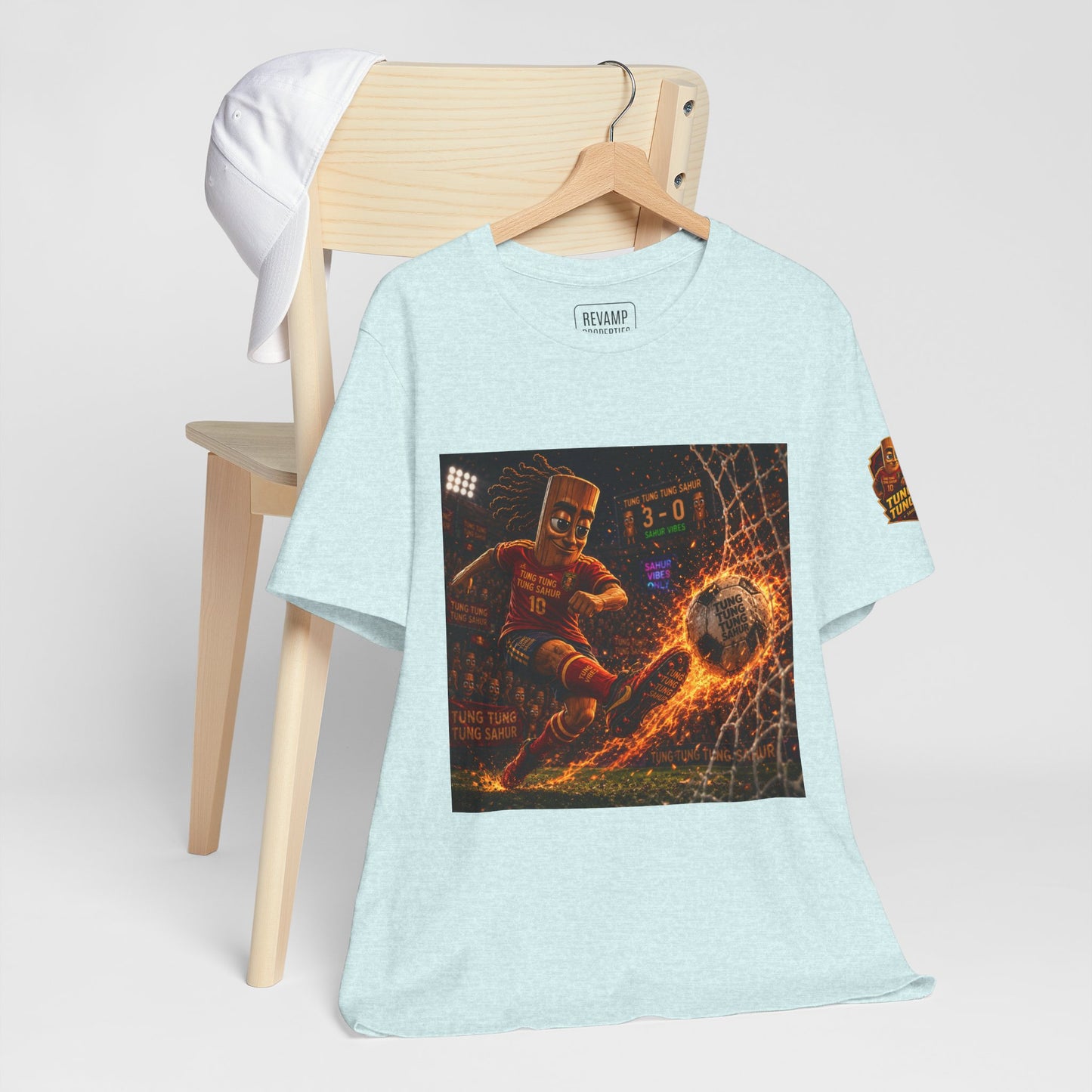 Tung Tung Tung Sahur Soccer Kick Firestorm Graphic Tee — ‘Goal’ Animated Kick Design