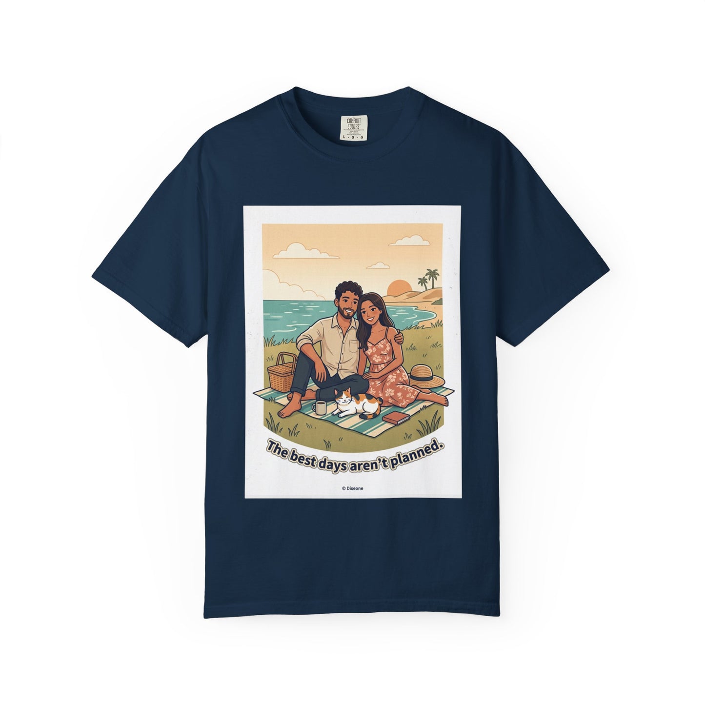 Beach Picnic Couple T‑Shirt — “The best days aren’t planned.” Relaxed Vacation Tee