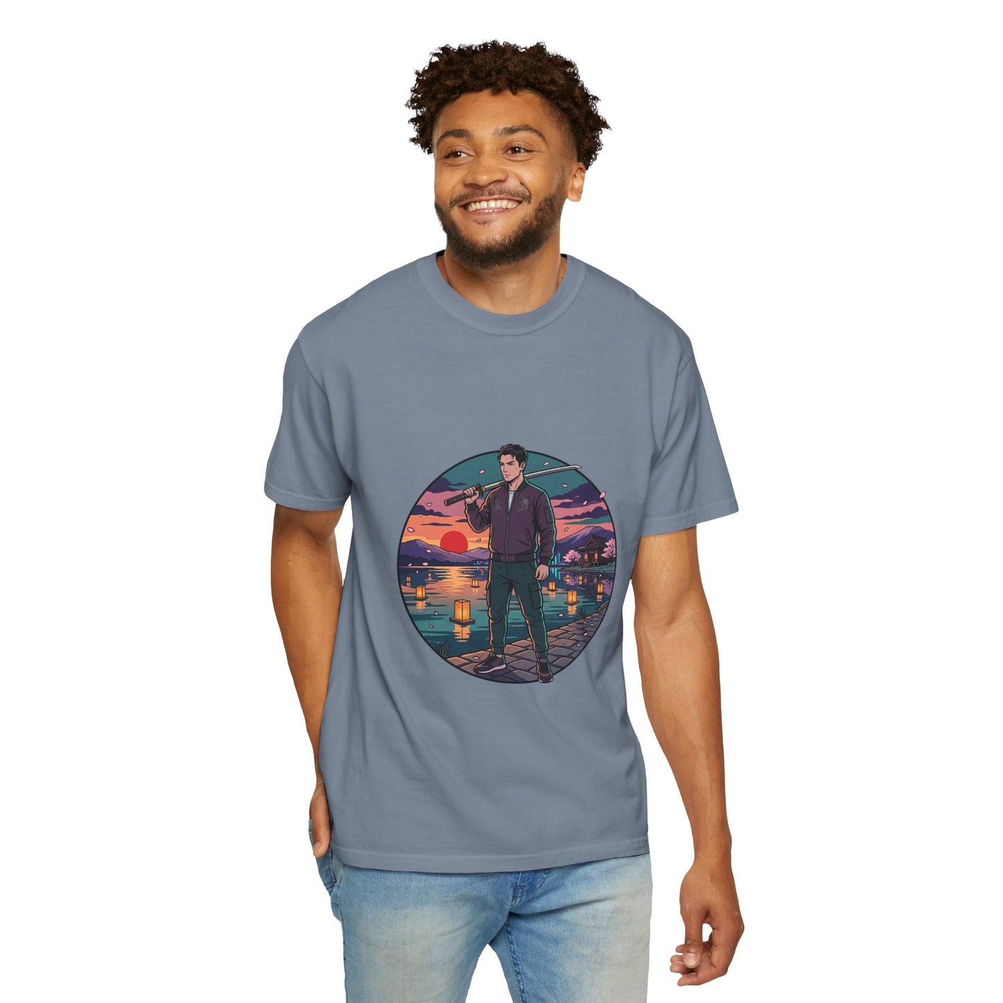 Vintage Night Harbor T-Shirt — Retro Sunset Fisherman Graphic Tee
