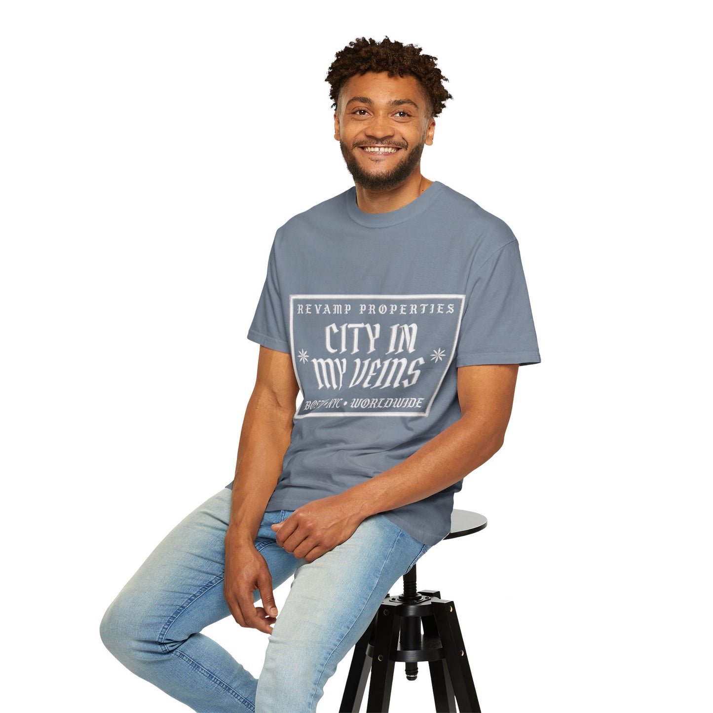 City In My Veins T‑Shirt — Vintage Cityscape Tee (Boston • NYC • Manchester)